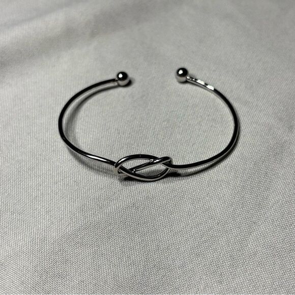 New! Love Knot Silvertone Boho Open Cuff Adjustable Bracelet - Picture 4 of 7